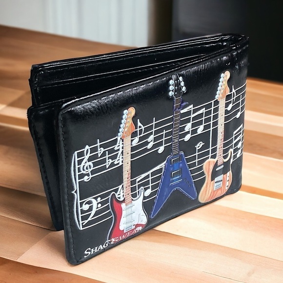 SHAG WEAR Electric Guitars Tri-Fold Wallet Gothic Vegan Leather 4.5 x 3 1/4 - Picture 4 of 8